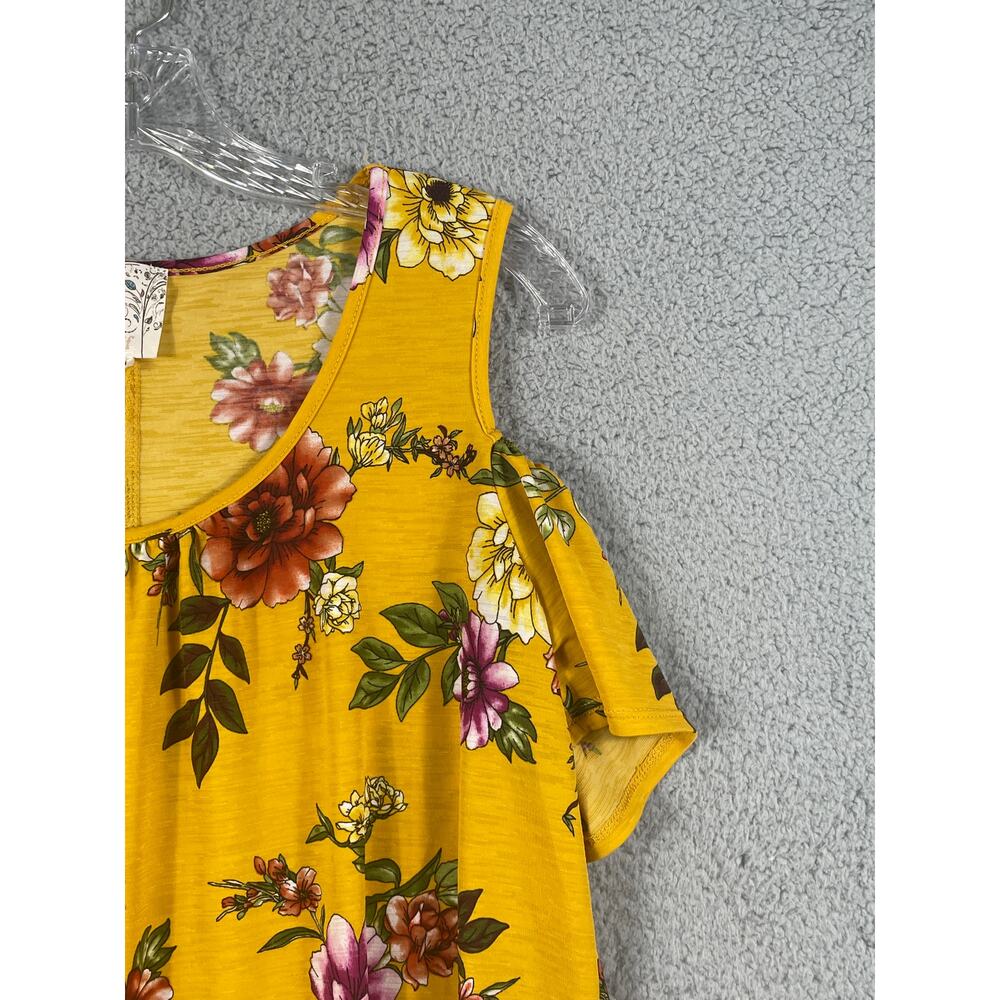 Naif Womens Size M Peak Shoulder Yellow Floral Blouse - Picture 6 of 7